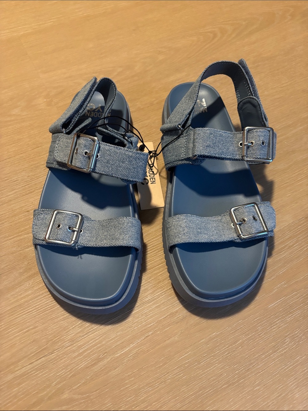 NWT Madden NYC Women's Blue Mona Double Buckle Footbed Sandals size 9